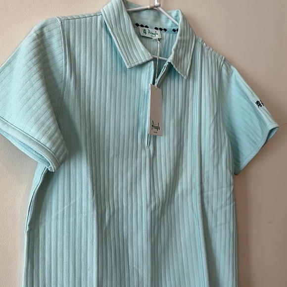 PRINGLE of Scotland Golf Polo Quarter Zip Ribbed Turquoise Seafoam Short Sleeve - Picture 5 of 9